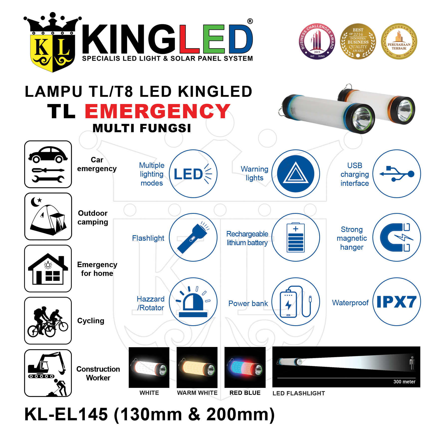 Lampu LED TL Emergency Multi Fungsi 5 Watt Lantern Torch Outdoor Flashlight Senter